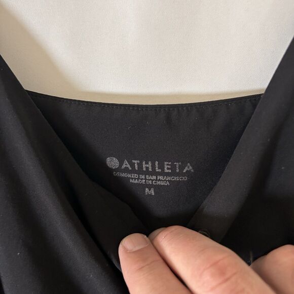 Athleta Tank Top Women's Medium Solid Black Spaghetti Strap Tiered Cropped - Picture 4 of 8